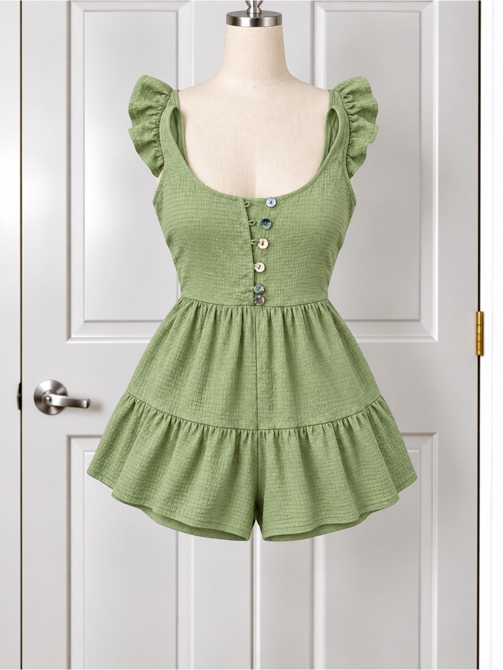 Green Ruffle Sleeve One-Piece Romper